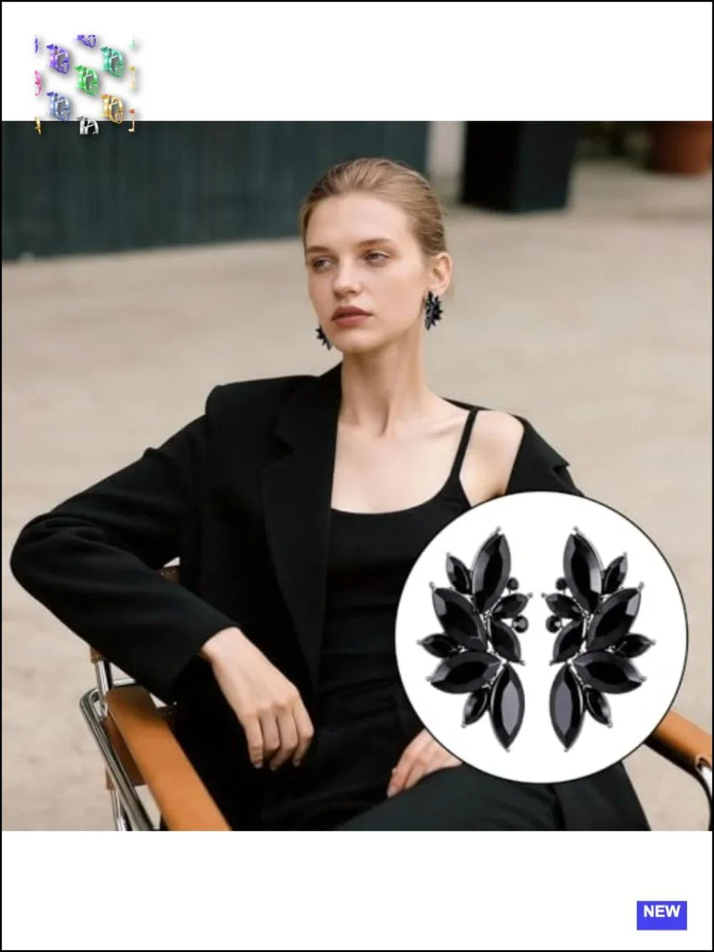 Black Rhinestone Dangle Earrings Fashion Statement Chandelier Drop Earrings for